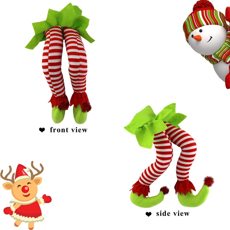 WEWILL 20'' Christmas Elf Legs Tree Decorations Stuffed Elf Leg for Xmas Home Party Tree Fireplace Ornaments (Green) - Image 2